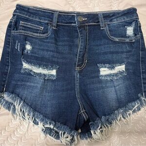 Cello Blue Distressed Jean Shorts with Frayed Hem